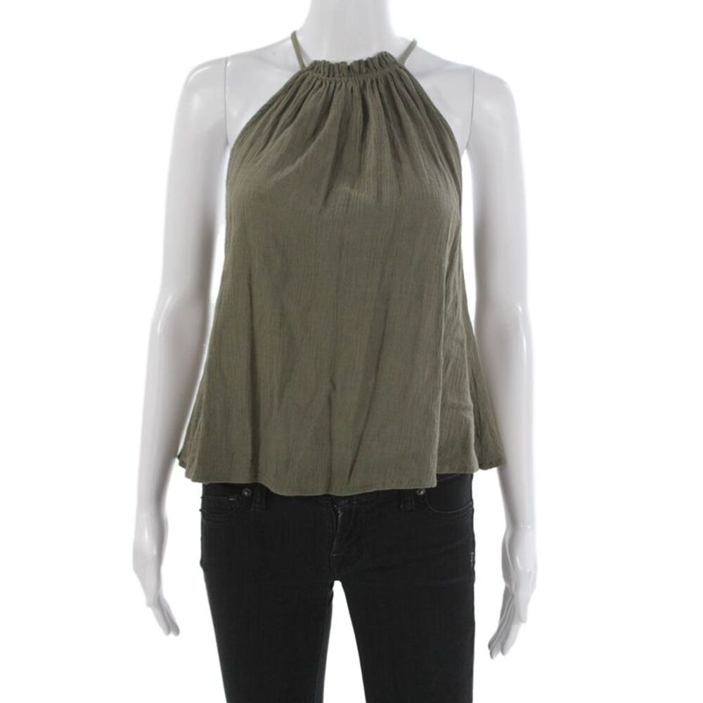 Three Of Something Women Basic Halter Sleeveless Cotton Blouse Green Size XS